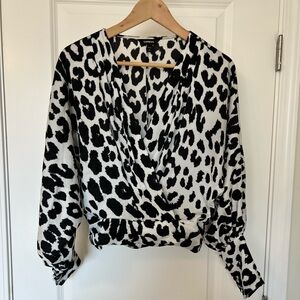 Express Black and White Leopard Wrap Blouse